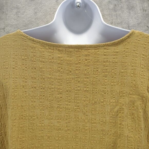 Easel Womens M Mustard Yellow Crinkle Cotton Batwing Eyelet Fabric Sleeve Blouse - Picture 11 of 12